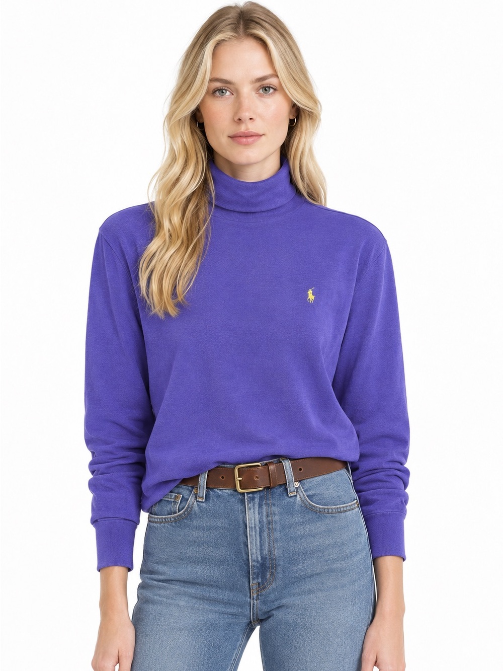 Vintage Ralph Lauren Turtleneck Long Sleeve Purple Top Size Medium Pony Cotton